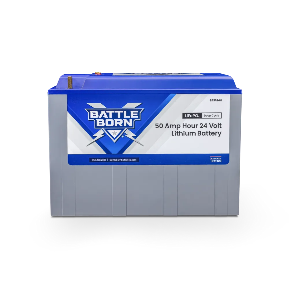 50Ah 24V Heated LiFePO4 Deep Cycle Battery — official product photo