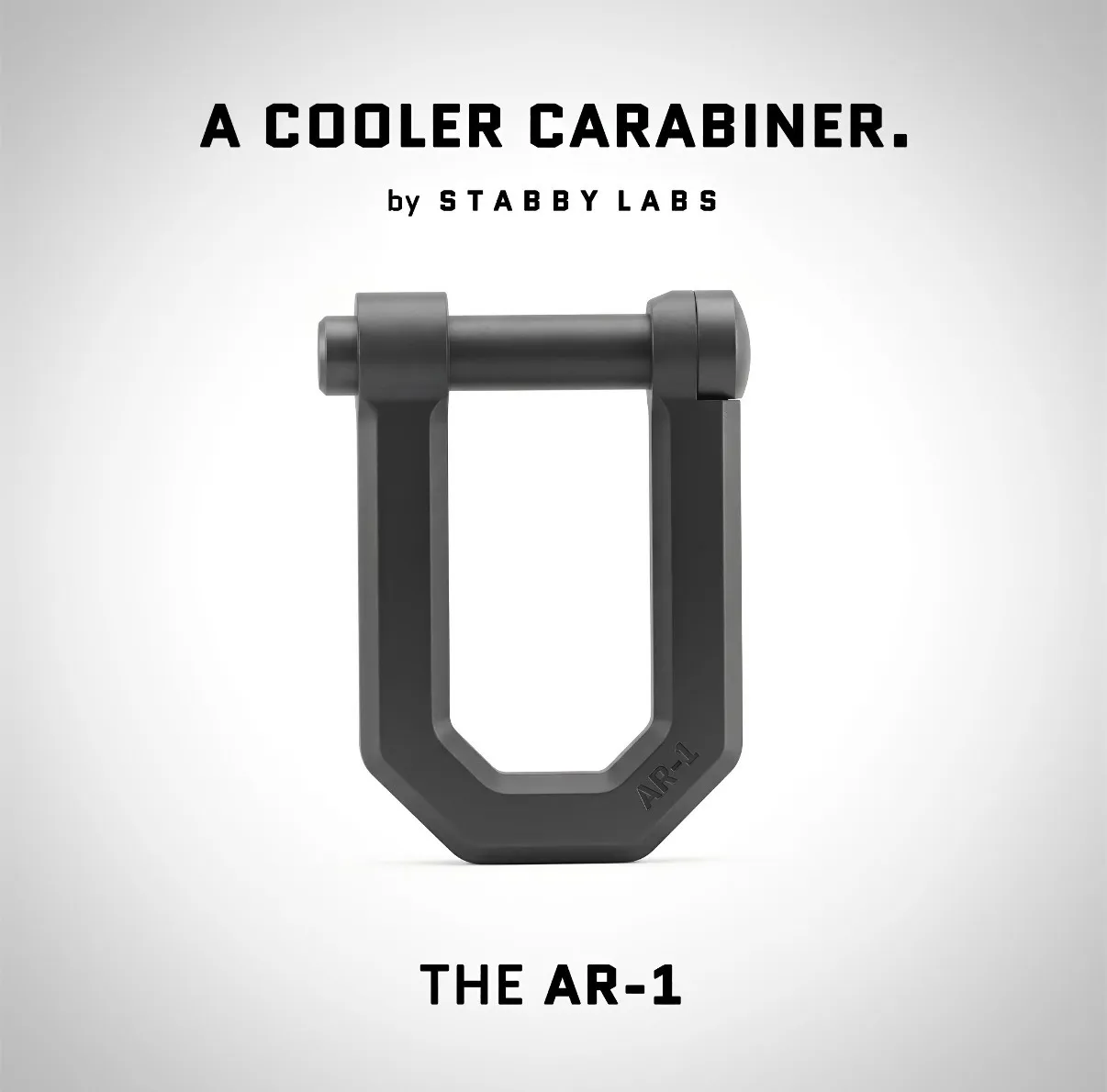 Stabby Labs AR-1 promotional graphic supplied by the reader, showing a dark carabiner on a light background.