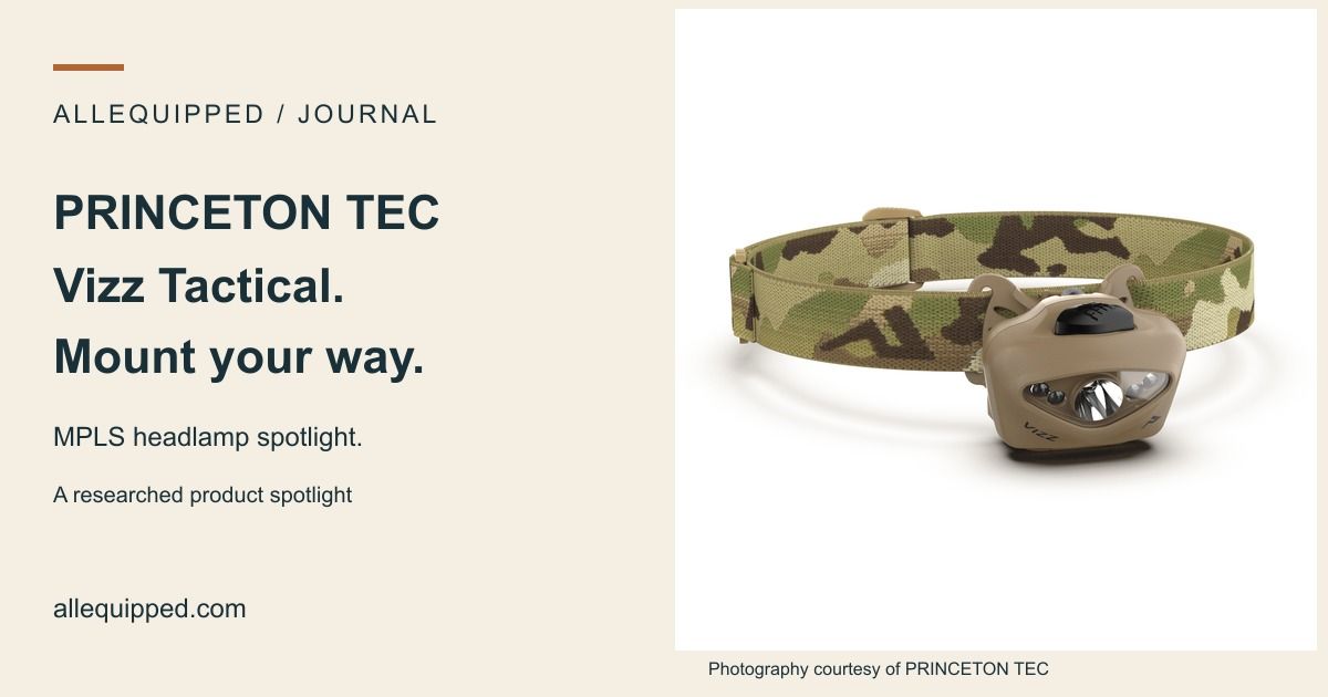 AllEquipped Vizz Tactical MPLS spotlight card featuring the official headlamp photograph.