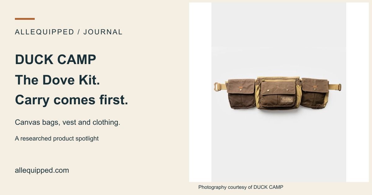 AllEquipped Dove Kit spotlight card featuring Duck Camp’s canvas game bag.